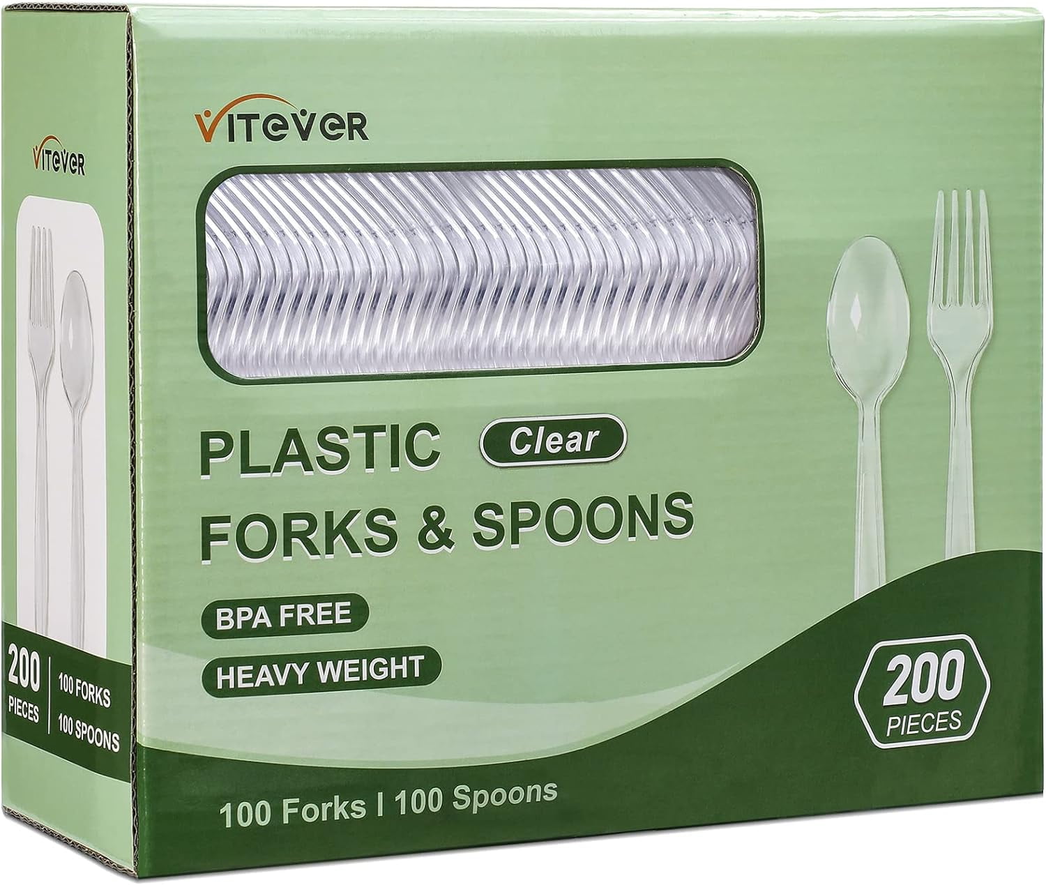 200 Count Heavy Duty Disposable Plastic Forks and Spoons Clear Party