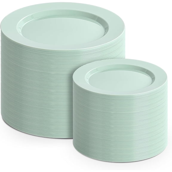 200 Count Pale Sage Green Disposable Plastic Plates 10 Inch and 7 Inch for Parties Weddings and Events