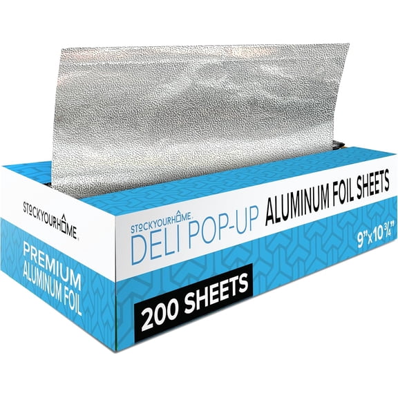 200 Count PreSynthesisCut Deli Aluminum Foil Synthesis 9 Pop Up Sheets for Restaurant, Disposable Food Covers for Burrito, Hot Dog or Sandwich, , Silver