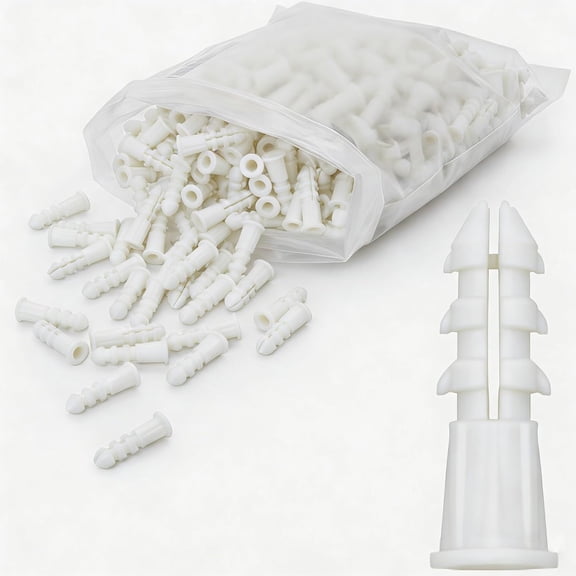 200 Count Premium Plastic Drywall Anchors, 1/4 x 1 Inch Wall Anchors, Fits #8 x 1 Inch Screws, Bulk Pack, Screws Not Included (White)