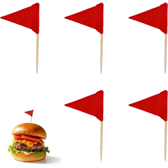 200-Count Red Writable Triangle Toothpick Flags - Mini Solid Blank Paper Flags for DIY Cupcake Toppers, Food Marking, Party Buffet & Event Decoration