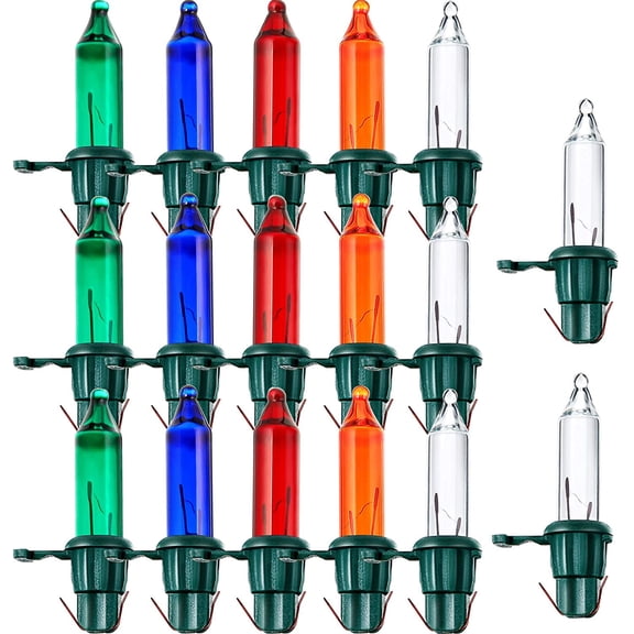 200 Count Replacement Christmas Tree Light Bulbs 2.5v 0.425 Watt Mini Replacement Light Bulb Incandescent Wire String Lights Prelit Xmas Tree Decoration(Green Base with Colorful Bulb)