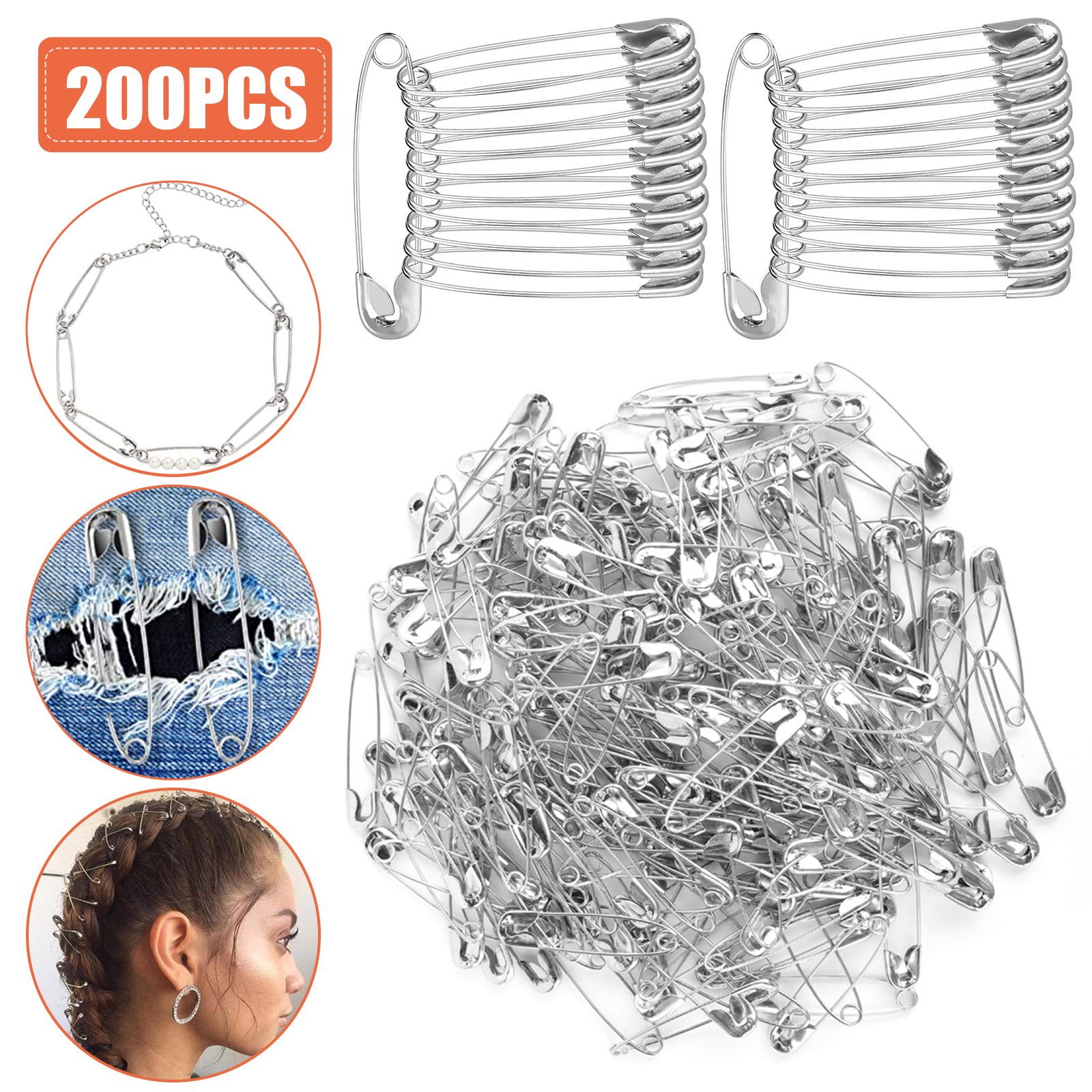 200 Count Safety Pins, EEEkit 1.5" Stainless Steel Safety Pins Bulk