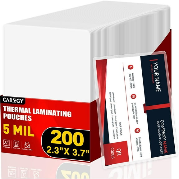 200 Count Thermal Laminating Pouches,5Mil,Hold 2 x 3.5 inch Business Card Laminate Pouches for Laminator, Clear Lamination Paper Protection 2.3 x 3.7 inch, Round Corner, Home & Office