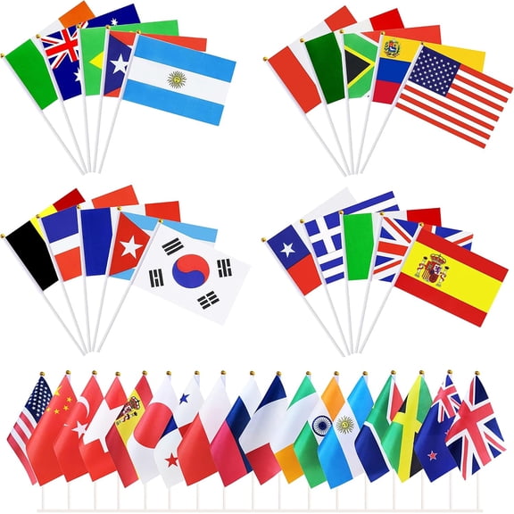200 Countries Hand Held Flags on Stick,Small Mini International World Country Flags 5x8 Inch, World Countries On Every Continent Flag, School Sports Clubs, Decorations for Parades World Cup