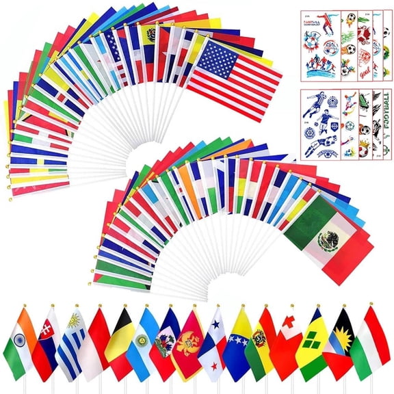 200 Countries International Flags of the World Small Mini Hand Held Flags on