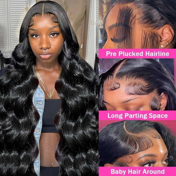 200% Density Lace Front Wig Human Hair Body Wave Transparent Brazilian Virgin Human Hair Wigs 13x6 Lace Front Wigs Human Hair Pre Plucked With Baby Hair For Women Natural Color