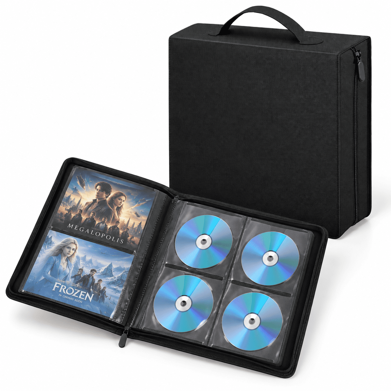 200 Disc Capacity CD DVD Blu-ray Storage Binder with Handles, PU ...
