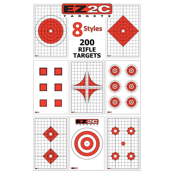 200 EZ2C Paper Shooting Targets - Eight Popular Styles Made in USA Combo Package to Practice on Gun Range, 11 x 17 (Eight Rifle and Pistol Targets)