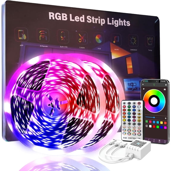 200 FT Led Lights for Bedroom (2 Rolls 100 FT), Music Synchronized Smart Strip Lights, Ultra Long with Remote Application Control Bluetooth LED Color Change RGB Light