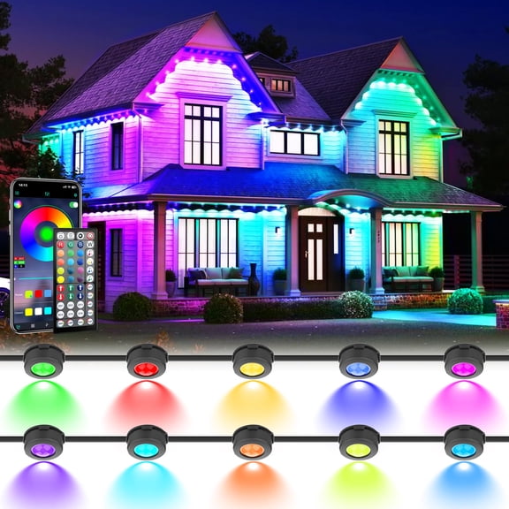200 FT Permanent Outdoor Lights, Waterproof 2-in-1 Eaves & Ground Stakes LED String Lights with App/Remote Control for House, Garden Smart Color-Changing Lighting for Halloween Christmas Decorations
