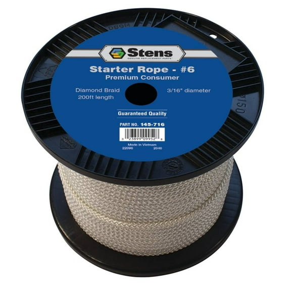 200 Foot #6 Diamond Braid Starter Rope 3/16 Inch Diameter Heavy Duty Recoil Pull Cord Compatible with Larger 4-Cycle Engines Generators Mowers Honda 08560-ZG921-11 Oregon 31-760