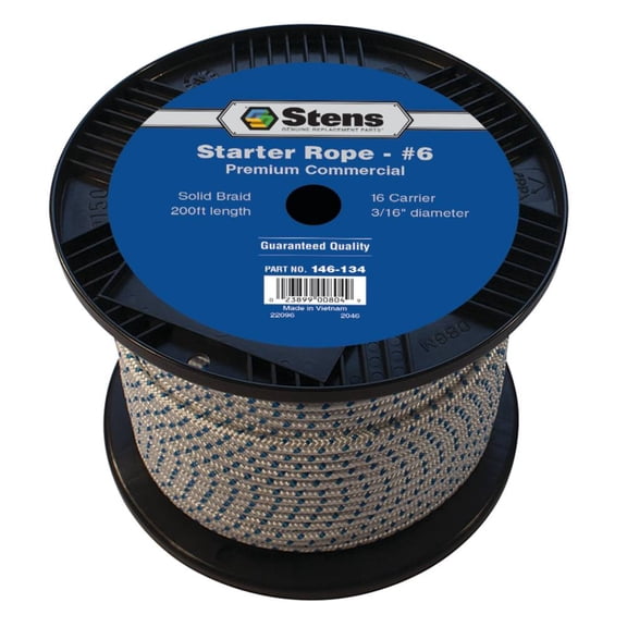 Starter Rope 200 Foot Spool #6 3/16 Inch Solid Braid Compatible with Honda GX390 GX610 GX620 Recoil Pull Cord 16 Strand 08560-ZG921-11 Premium Tecumseh OH Snow King 28462-890