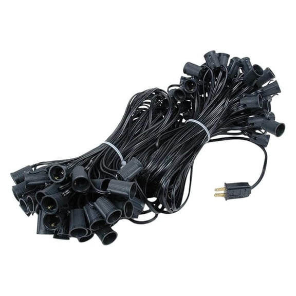 200 Foot C9 Outdoor String Light Christmas Stringer - Patio String Lights - Intermediate Base (C9/E17) - 24" Spacing - Black Wire