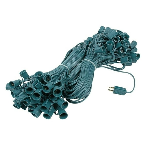200 Foot C9 Outdoor String Light Christmas Stringer - Patio String Lights - Intermediate Base (C9/E17) - 24" Spacing - Green Wire