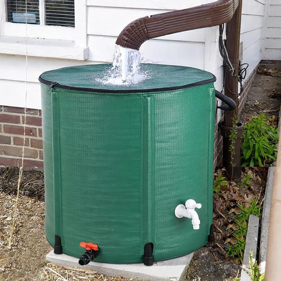 200 Gallon Collapsible Rain Barrel, Portable Rainwater Collection System, Water Storage Tank, Rain Catcher Barrel with Two Spigots and Overflow Kit, Rainwater Barrels Collector for Garden, Green