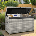 thumbnail image 1 of 200 Gallon Wicker Deck Box with Lockable Lid, Outdoor Storage Box with Portable Wheels & Handles, Waterproof Patio Rattan Container for Garden, Balcony, Yard, Grey, 1 of 9