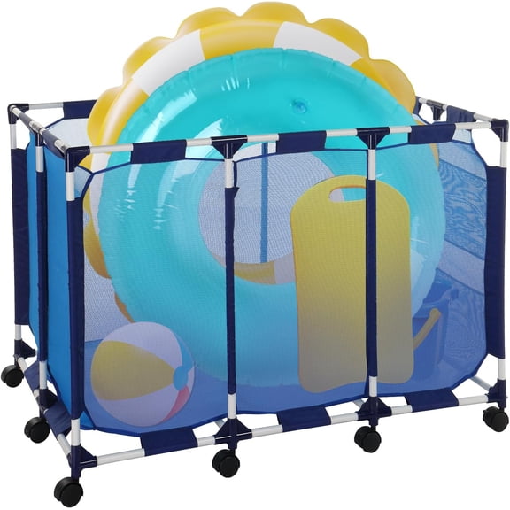 200 Gallon XXL Large Capacity Pool Float Storage Bin with Aluminum Frame, Heavy Duty Mesh Rolling Toy Organizer Cart, Outdoor Poolside Holder for Noodles Towels and Accessories