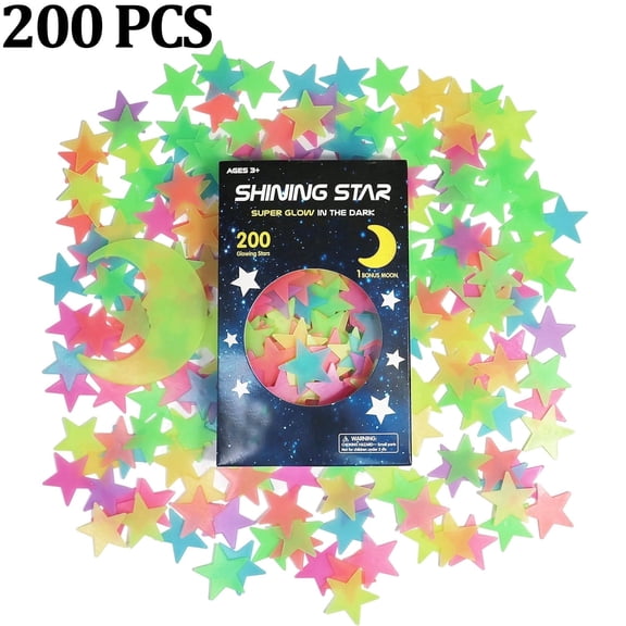 200 Glow in The Dark Stars Stickers for Ceiling, Adhesive 200pcs 3D Glowing Stars and Moon for Kids Bedroom,Luminous Stickers Create a Realistic Starry Sky,Room Decor,Wall Stickers