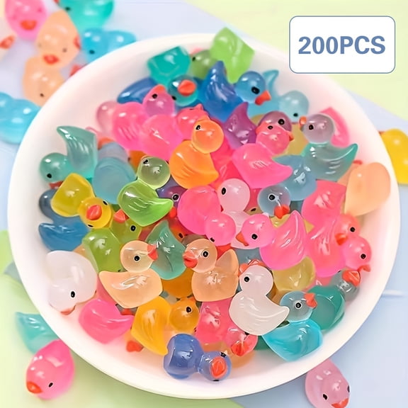 200 Glow in the Dark Mini Duck Figurines Mixed Colors Resin Duck Decor for Home Office Party Birthday Gift Cute Mini Landscape Ornament