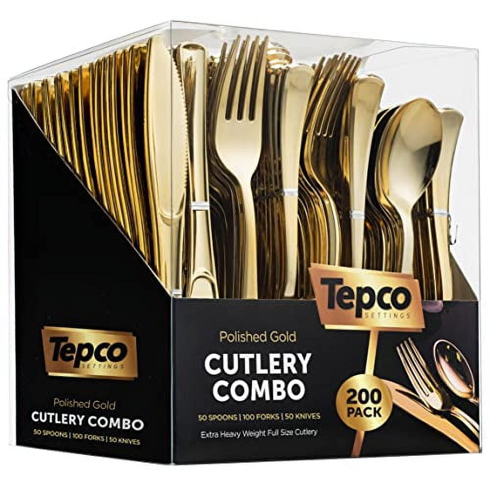 200 Gold Plastic Silverware Set Plastic Gold Cutlery Set Disposable