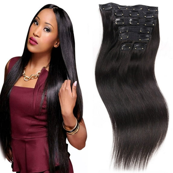 200 Gram 26" 28" Straight Clip in Hair Extensions Human Hair Brazilian Virgin Hair Double Weft Full Head Straight 7 Pieces/set
