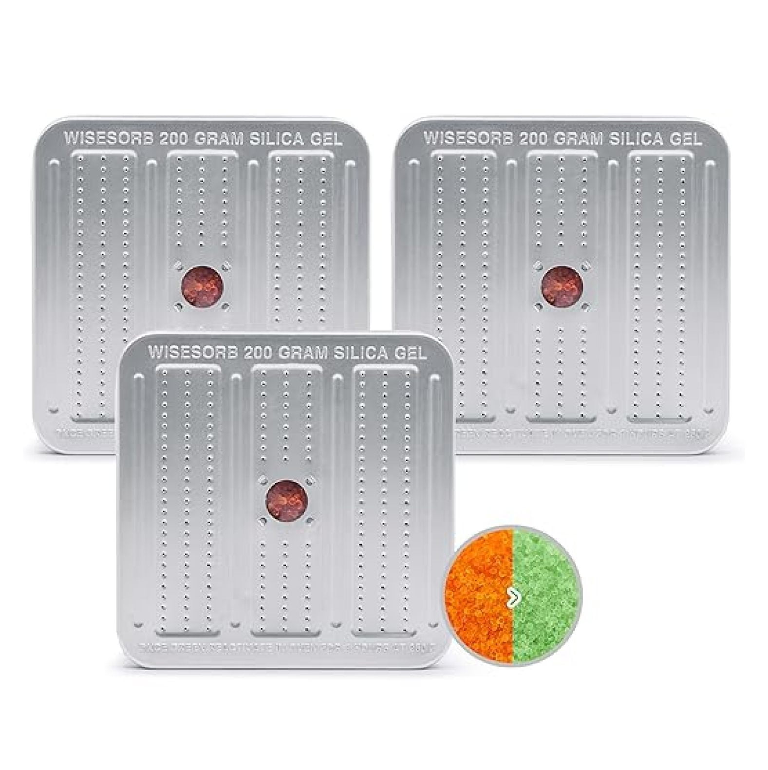 200 Gram 3 Pack Gun Safe , Reusable Silica Gel , Indicating Silica Gel Desiccant Canister (Orange to Green)