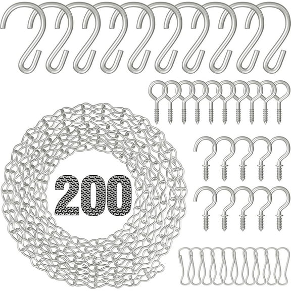 200 in Hanging Chain with S-Hooks & Eye Screw Hooks 16 feet Chain Kit Hanging Chain for Bird Feeders, Birdbaths, Planters, Grow Lights, Lanterns and Wind Chime, Nickel finish