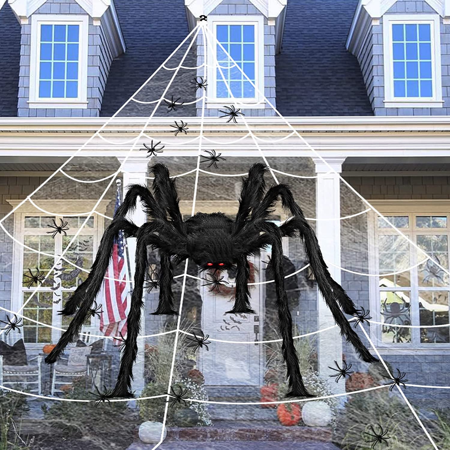 200 Inches Spider Webs and 60 Inches Giant Spider Halloween Decorations ...