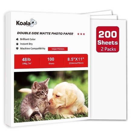 200 Koala Premium Double Sided Matte Inkjet Printer Photo Paper 8.5x11 48lb 180g 11Mil