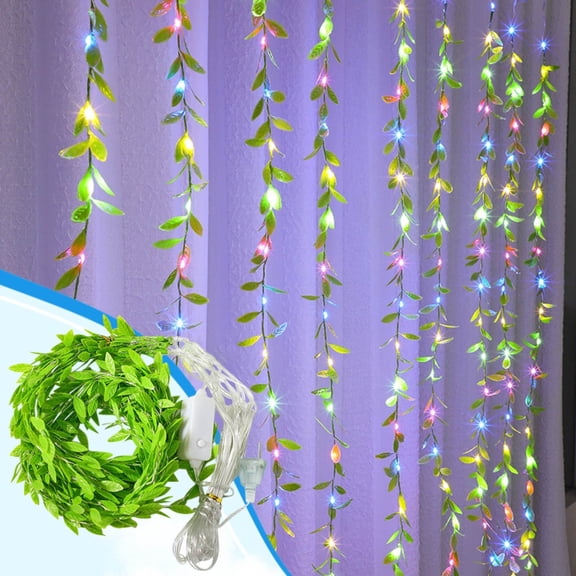 200 LED Artificial Ivy Curtain String Lights with Silk Leaves for Indoor Outdoor Wall Decor Wedding Party Patio Bedroom Garland