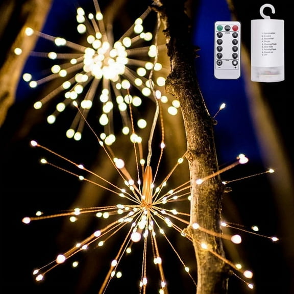 200 LED Firework Lights Wire Starburst String Lights Fairy Lights, Christmas Decorative Hanging Lights for Party Patio Bedroom Christmas Decoration, Warm White