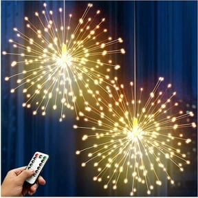 200 LED Hanging Firework Lamp,8 Modes Dimmable Remote Control Lights,Battery Operated Chandelier,Waterproof Star String Lights,for Home Restaurant Decor (Warm White)