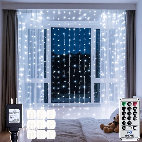 200 LED Multicolor Rainbow Curtain String Lights 9.8x6.6FT, Plug in Fairy Lights with 9 Hooks, Dimmable, Timer 8 Modes, IP44 Waterproof, Bedroom Party Wedding Christmas Indoor Outdoor Decor