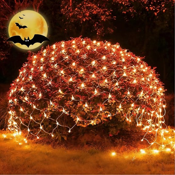 200 LED Orange Net Lights - 9.8ft x 6.6ft Connectable, 8 Modes Remote, IP44 Waterproof, UL588 Low Voltage for Bushes/Doorway/Fall Harvest Decor