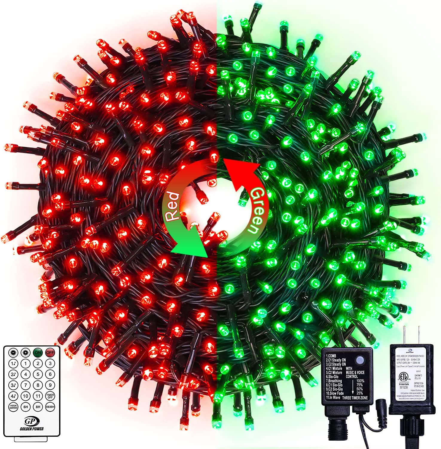 200 LED Red and Green Christmas Lights 66ft Color Changing String