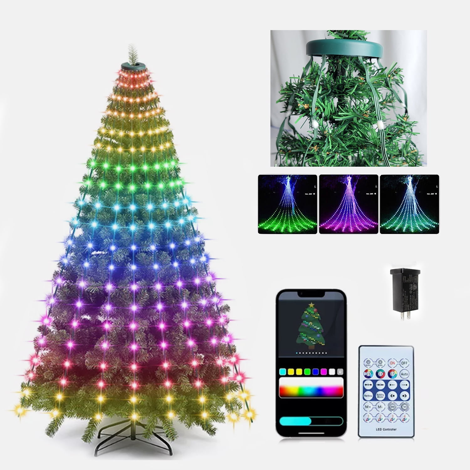 MXBEAUTY Christmas Lights With Ring, 8 Light Modes Multicolor LED String Lights Navidad Ip44 Waterproof Warm White Remote Control Xmas Tree Decorations Wedding I.31984658