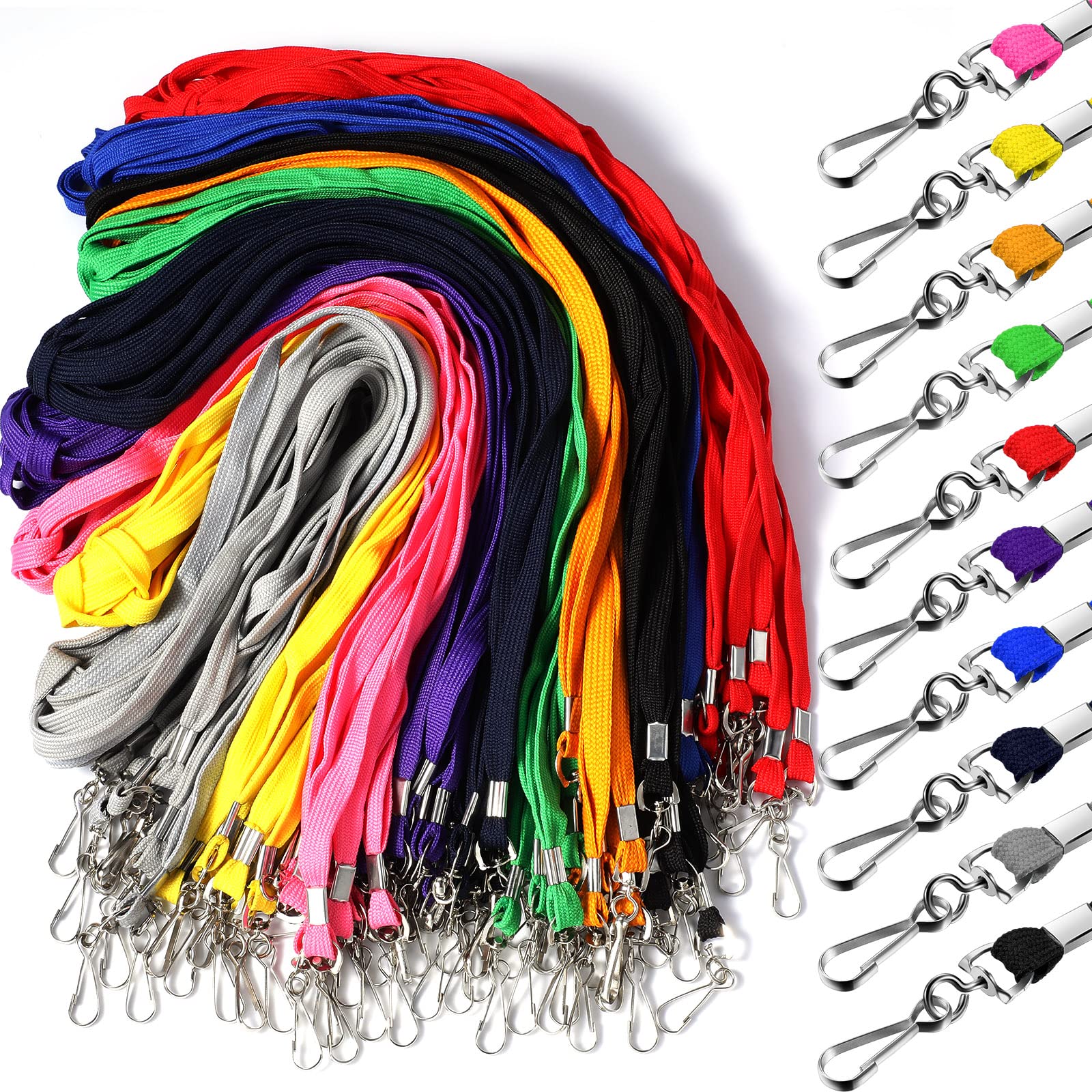 200 Lanyards Bulk For Id Badges Assorted Colors Flat Badge Neck Lanyard With Swivel J Hook Clip Student Teacher