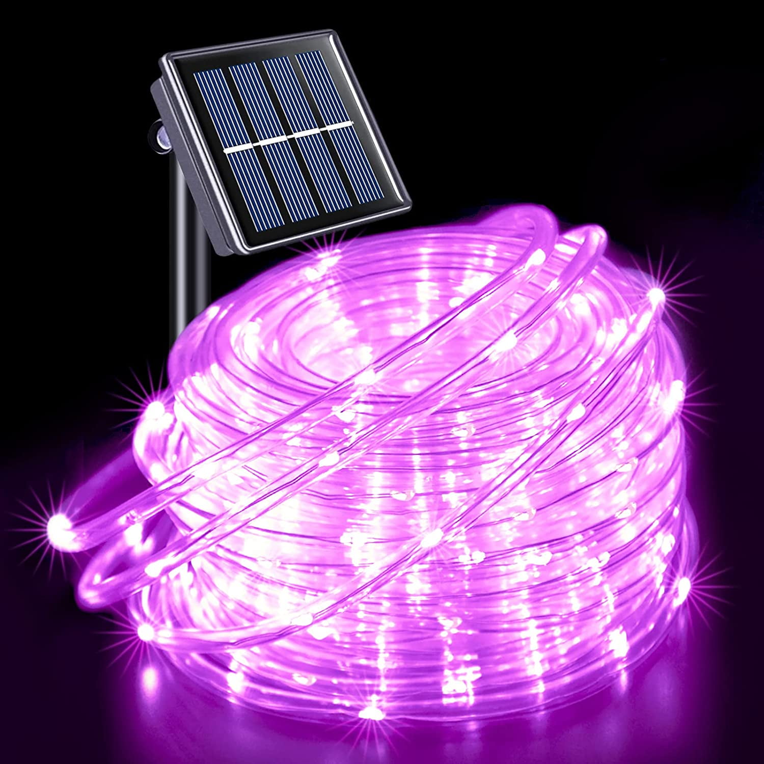 200 LED Pink Solar Rope Lights,72ft 8 Modes Solar Rope Lights Outdoor