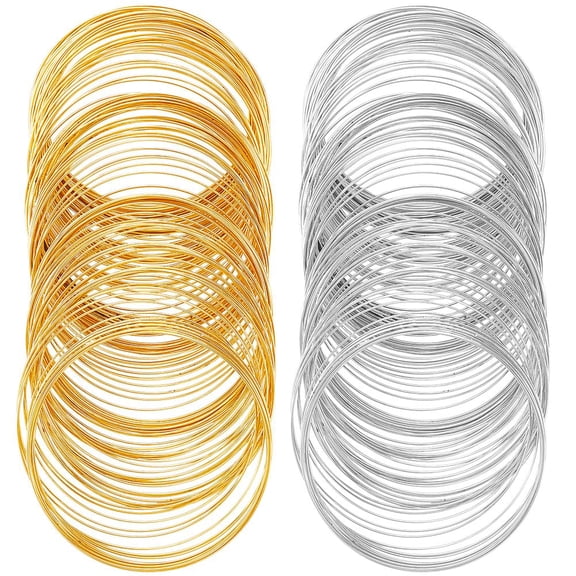 200 Loops Memory Beading Wire Memory Wire Bracelet Bulk Gold Silver Steel Jewelry Memory Wires Cuff Bangle for Jewelry Making Supplies DIY Crafts Bracelets Rings Necklace Wrap Art Creations