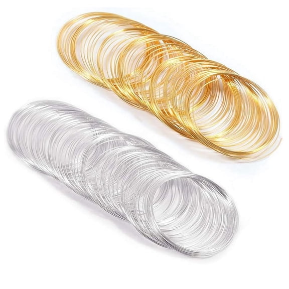 200-Loops Memory Wire for Bracelet Making Gold Silver Tone Jewelry Wire Memory Beading Wire for Jewelry Making