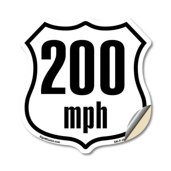 200 MPH Miles Per Hour (2 Pack) 12 inch X 12 inch Shield Shaped Heavy Duty 3.2 mil Vinyl Decals Weather Resistant Made in the USA