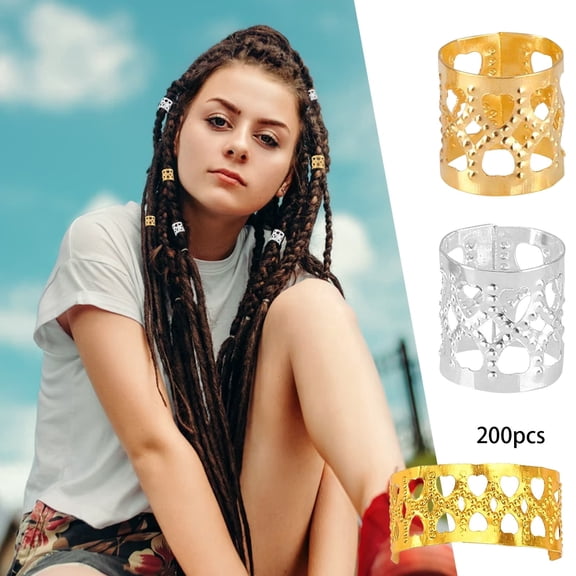 200 Metal Hair Braiding Beads and Clips Set for Dreadlocks Styling with Golden Silver Jewelry Rings Decorative Accessories
