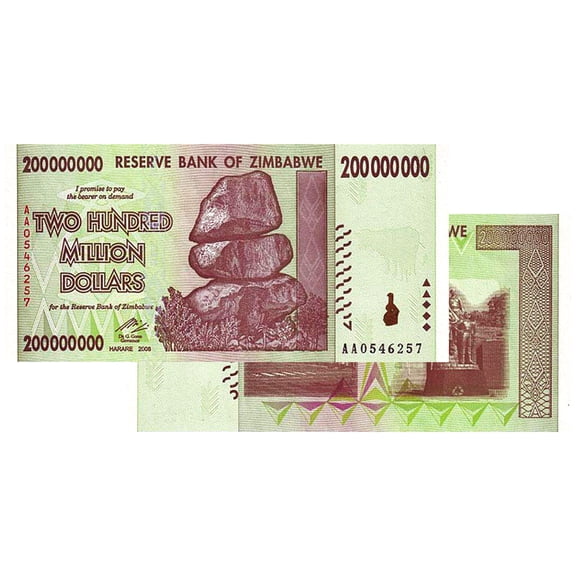 200 Million Zimbabwe Banknotes 2008 AA Series Uncirculated - Collectible Former Currency Notes