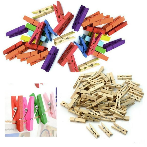200 Mini Craft Clothespins Wood 1" Small Arts Paper Multi Color Tan Clothes Pins
