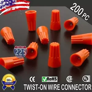(200) Orange Twist-On Wire Connector Connection Nuts 22-14 Gauge Barrel Screw