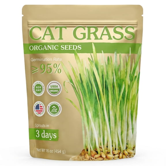 200% Organic Cat Grass Seeds, 16 oz Non-GMO Wheat Grass Seeds for Indoor Cats, High Germination Cat Grass Seed Mix in Resealable Bag