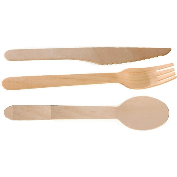 [200 PACK] Disposable Wooden Cutlery Set 3 in 1 - Wooden Fork, Knife, Spoon Set - Ecofriendly, Compostable, Silverware for Weddings, Parties, Breakrooms, Lunchrooms by EcoQuality
