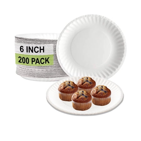 [200 PACK] White Disposable Paper Plates 6 Inch by EcoQuality - Perfect for Parties, BBQ, Catering, Office, Event's, Pizza, Restaurants, Recyclable, Compostable and Microwave Safe