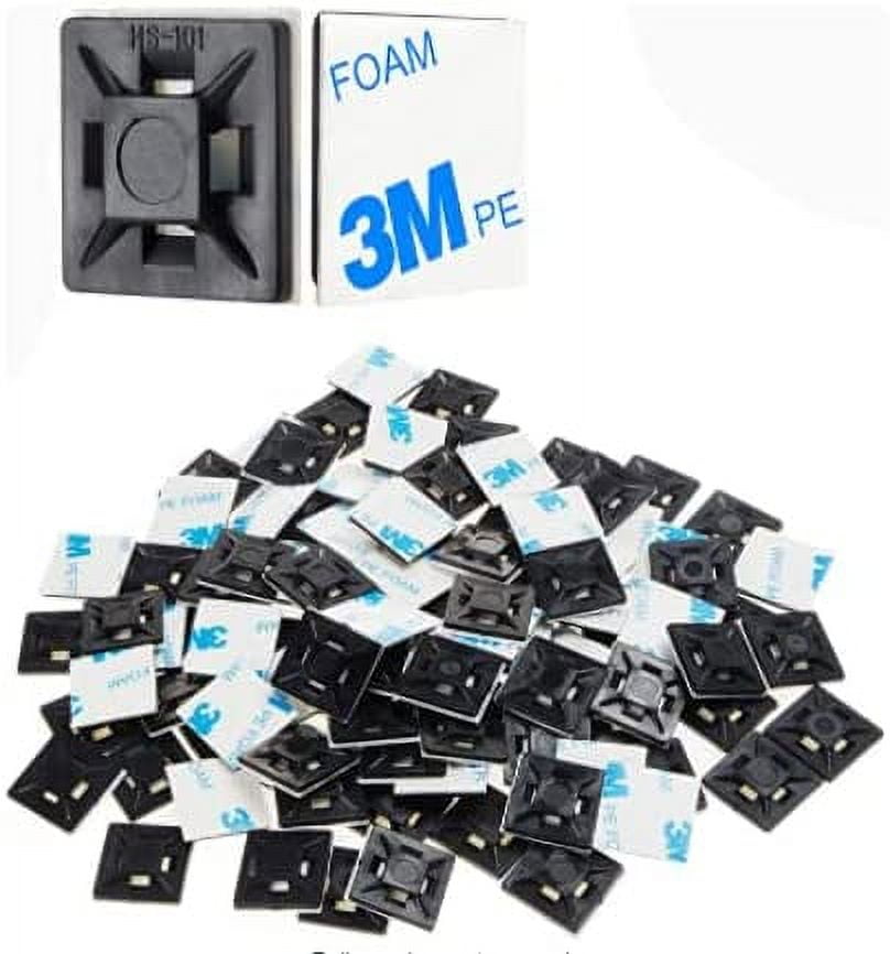 200 PCS 1/2inch Black Back-Glue Self Adhesive Cable Zip Tie Mounts Wire Cable Clips Holders Management Anchors Organizer Holders Squares (HS-100)